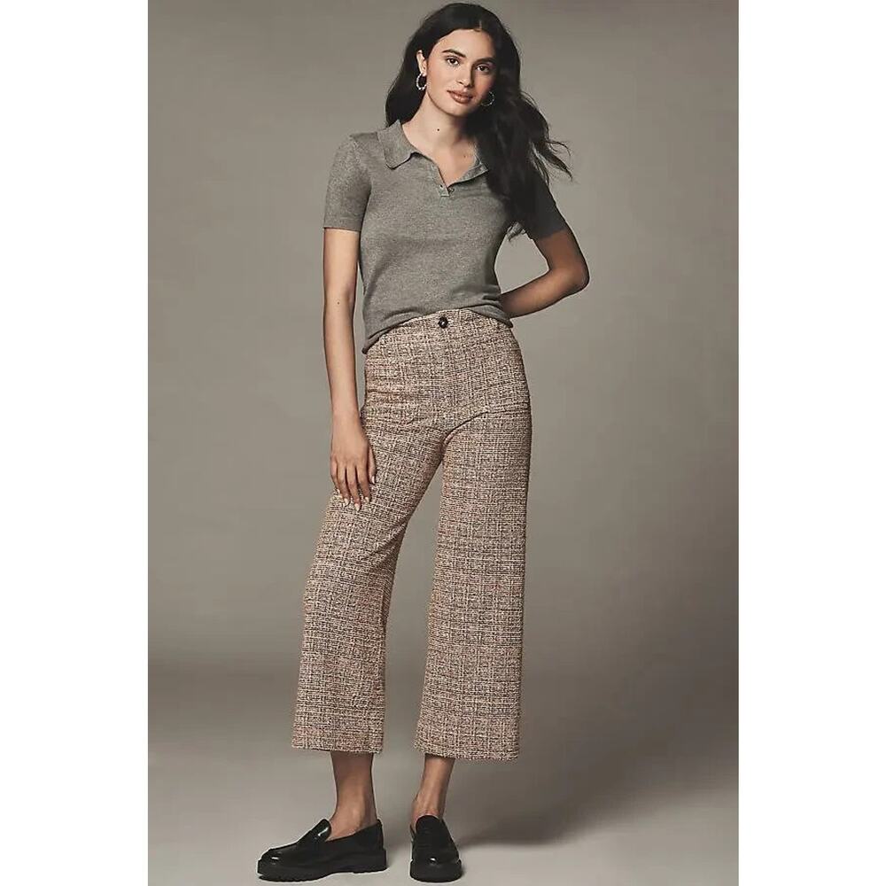 NWT Maeve The Colette Cropped Wide-Leg Pants Tweed Edition Sz 31P Pink #8D549